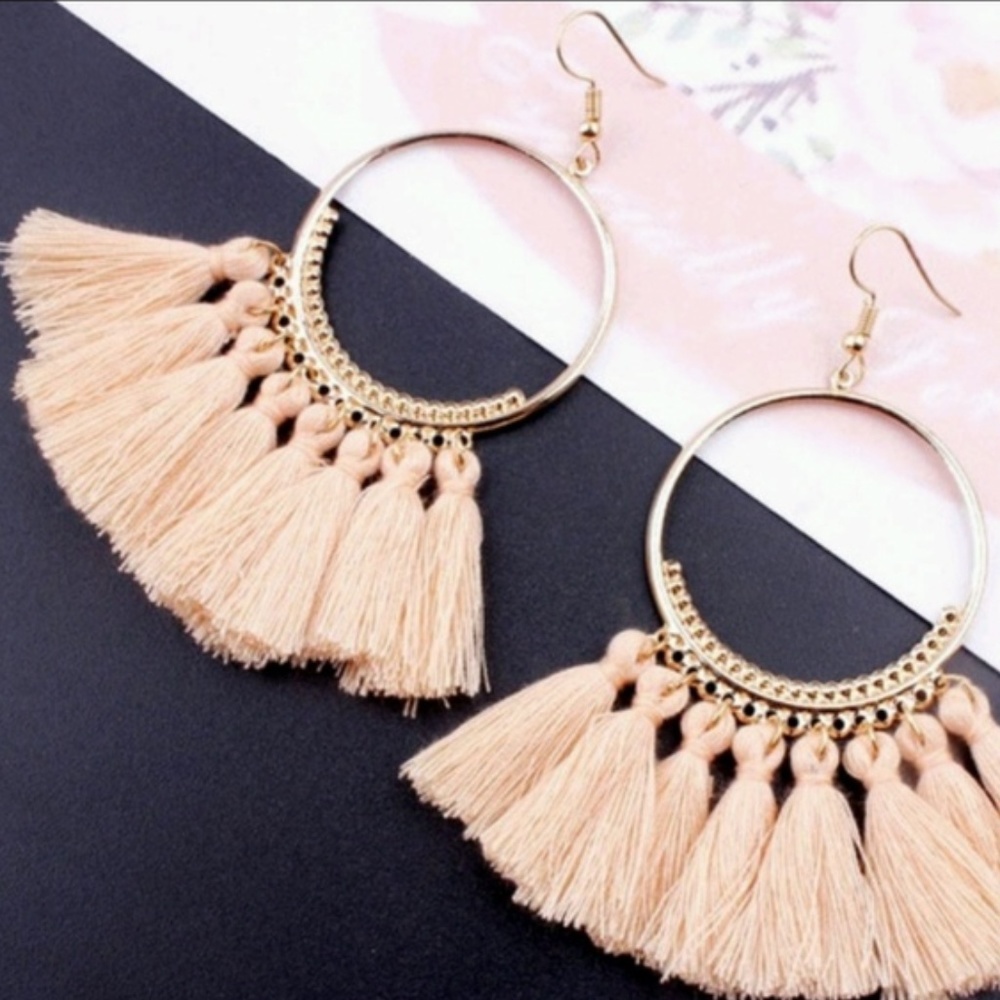!!!!5 for $25 Gold Hoop Blush Pink Tassel Earrings - Picture 2 of 3